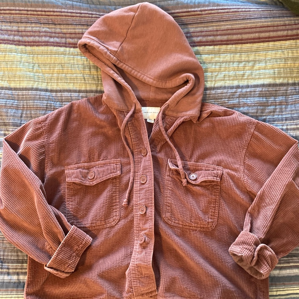 American Eagle Outfitters oversized cropped Corduroy Jacket in mauve